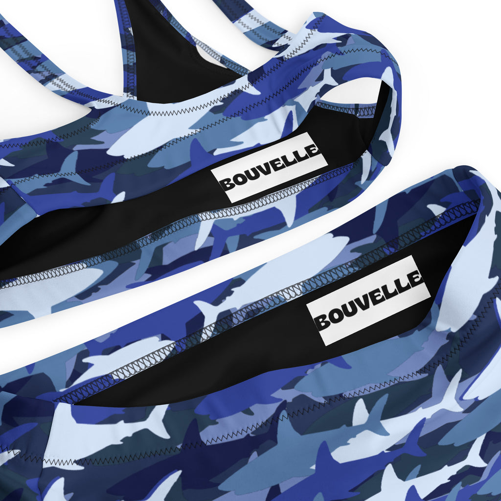 Women's Blue Shark Camouflage Recycled Bikini - Removable Padding, Buttery Soft Quick-Drying UPF 50+ Fabric