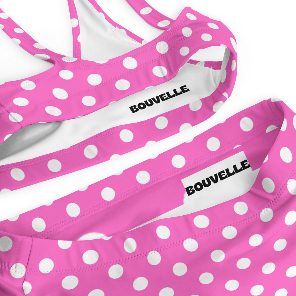 Women's Pink Polka Dot Recycled Bikini - Removable Padding, Buttery Soft Quick-Drying UPF 50+ Fabric