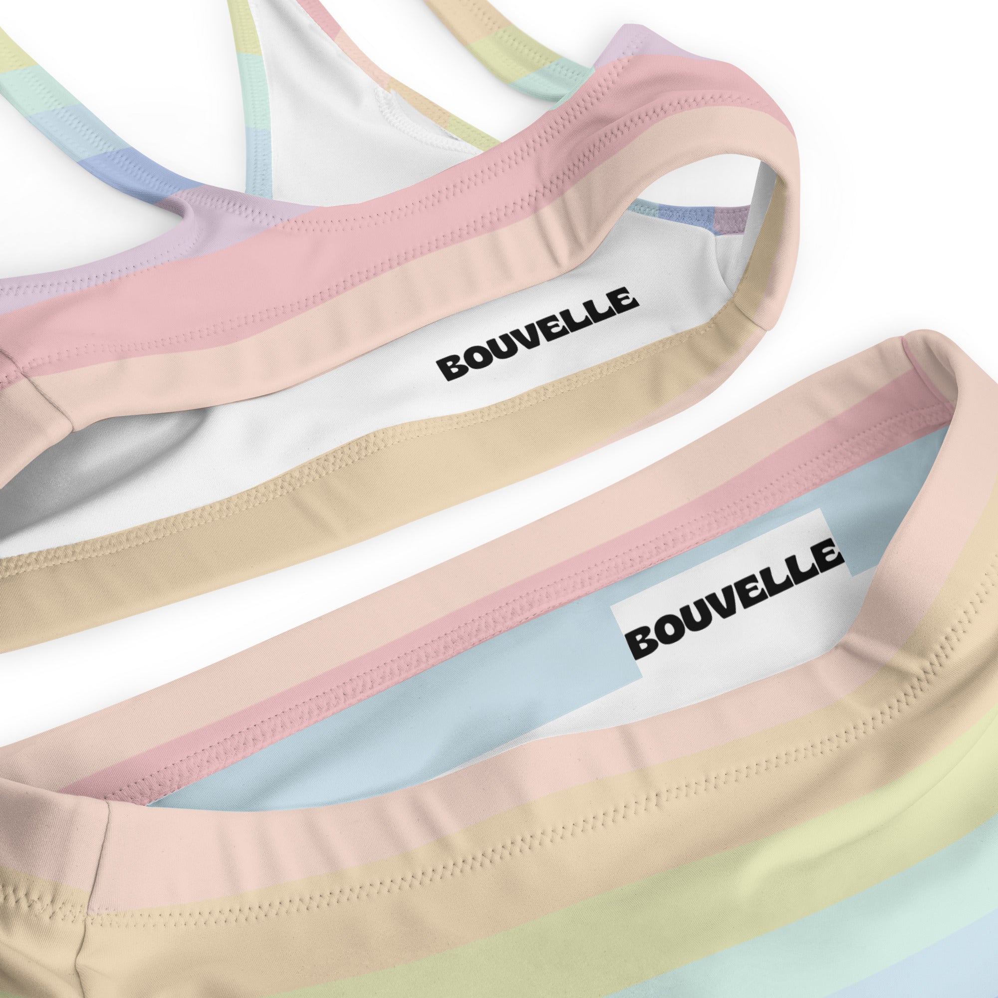 Women's Pastel Rainbow Stripes Recycled Bikini - Removable Padding, Buttery Soft Quick-Drying UPF 50+ Fabric