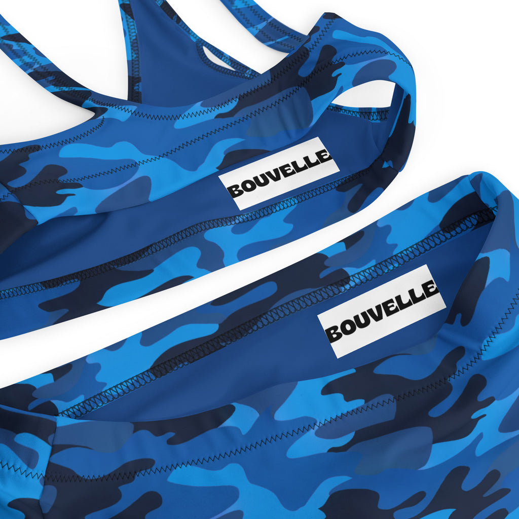 Women's Blue Camouflage Recycled Bikini - Removable Padding, Buttery Soft Quick-Drying UPF 50+ Fabric