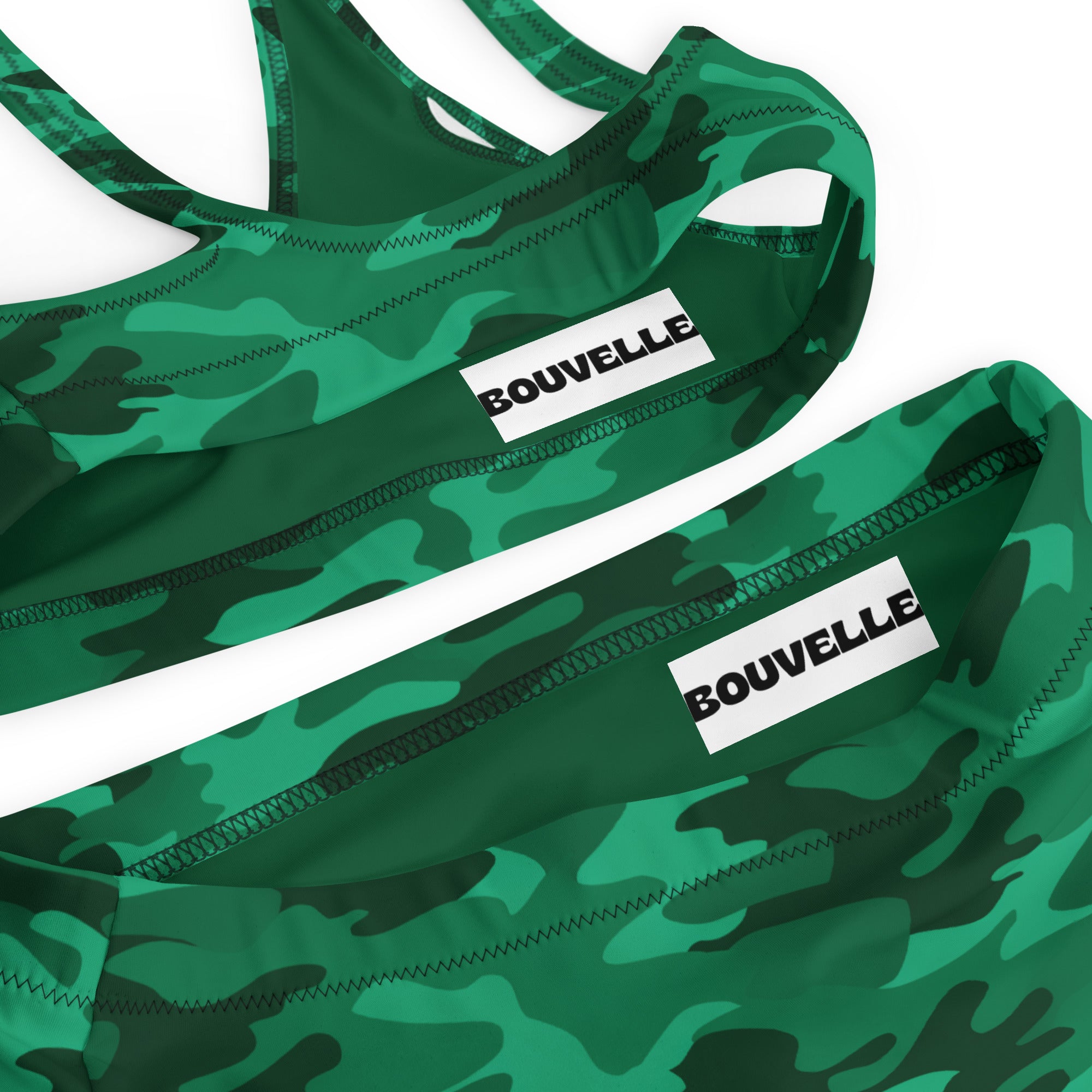 Women's Green Camouflage Recycled Bikini - Removable Padding, Buttery Soft Quick-Drying UPF 50+ Fabric