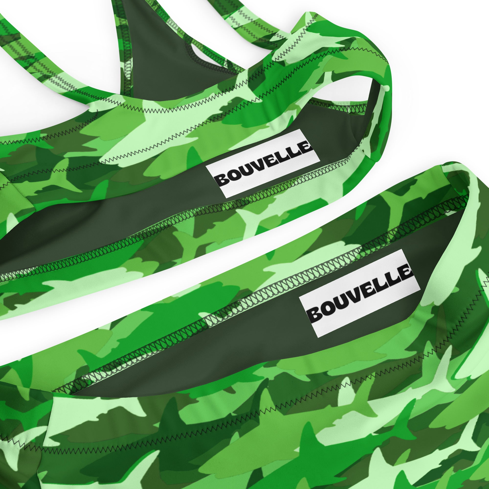 Women's Green Shark Camouflage Recycled Bikini - Removable Padding, Buttery Soft Quick-Drying UPF 50+ Fabric