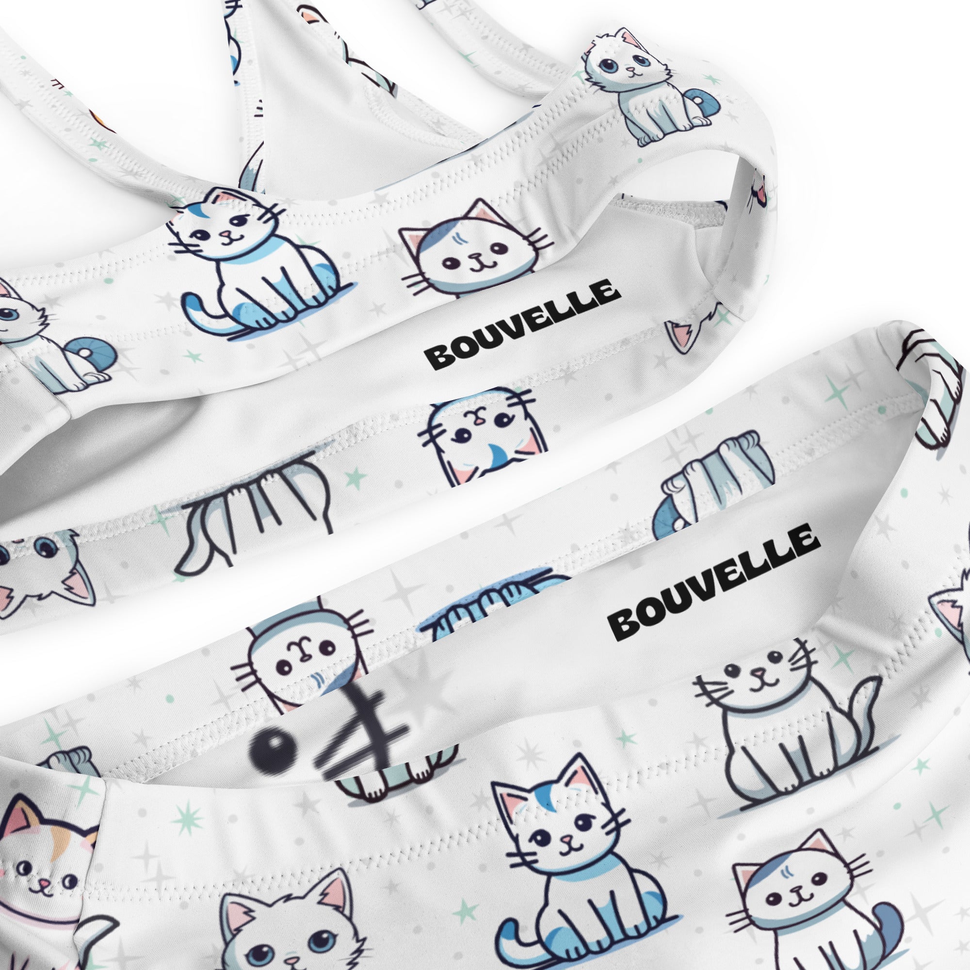 Women's Cute Cat Recycled Bikini - Removable Padding, Buttery Soft Quick-Drying UPF 50+ Fabric