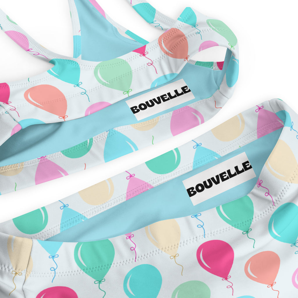 Women's Colorful Balloons Recycled Bikini - Removable Padding, Buttery Soft Quick-Drying UPF 50+ Fabric