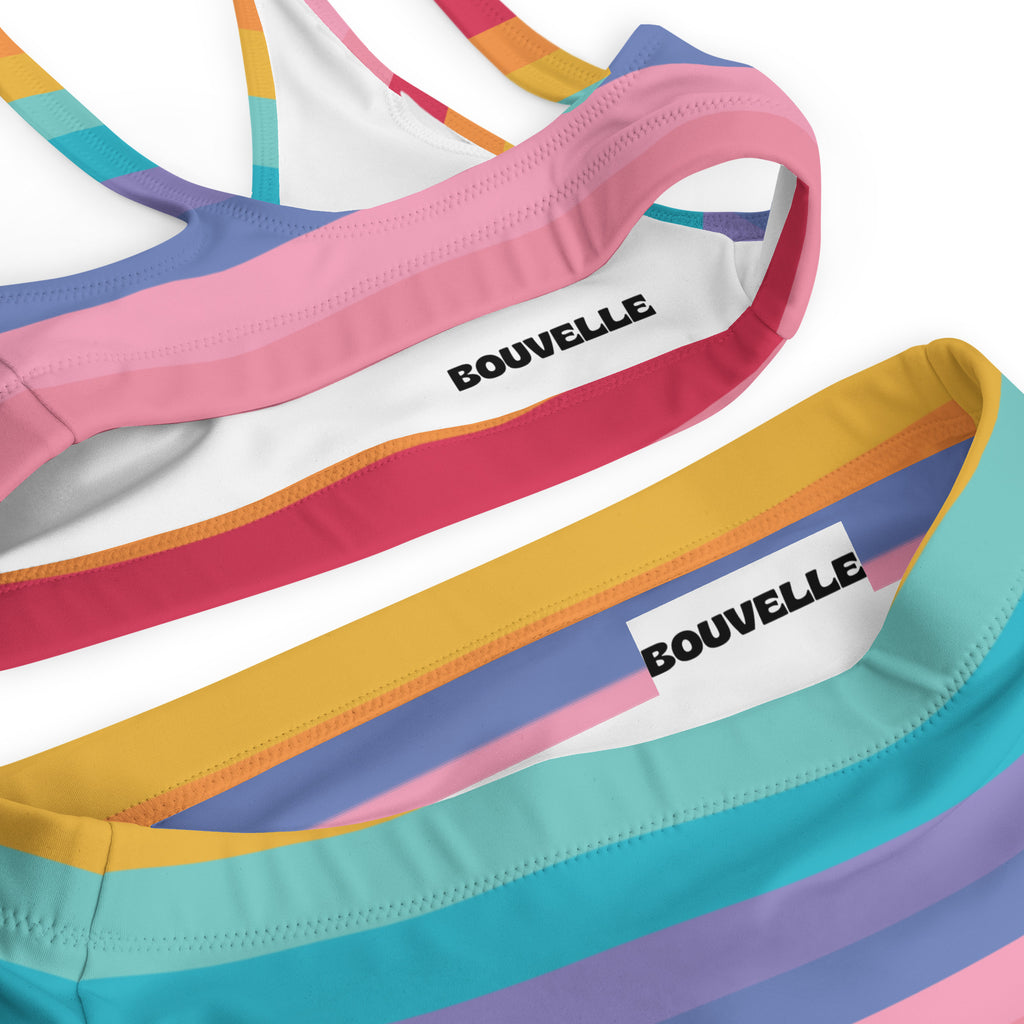 Women's Bright Striped Rainbow Recycled Bikini - Removable Padding, Buttery Soft Quick-Drying UPF 50+ Fabric