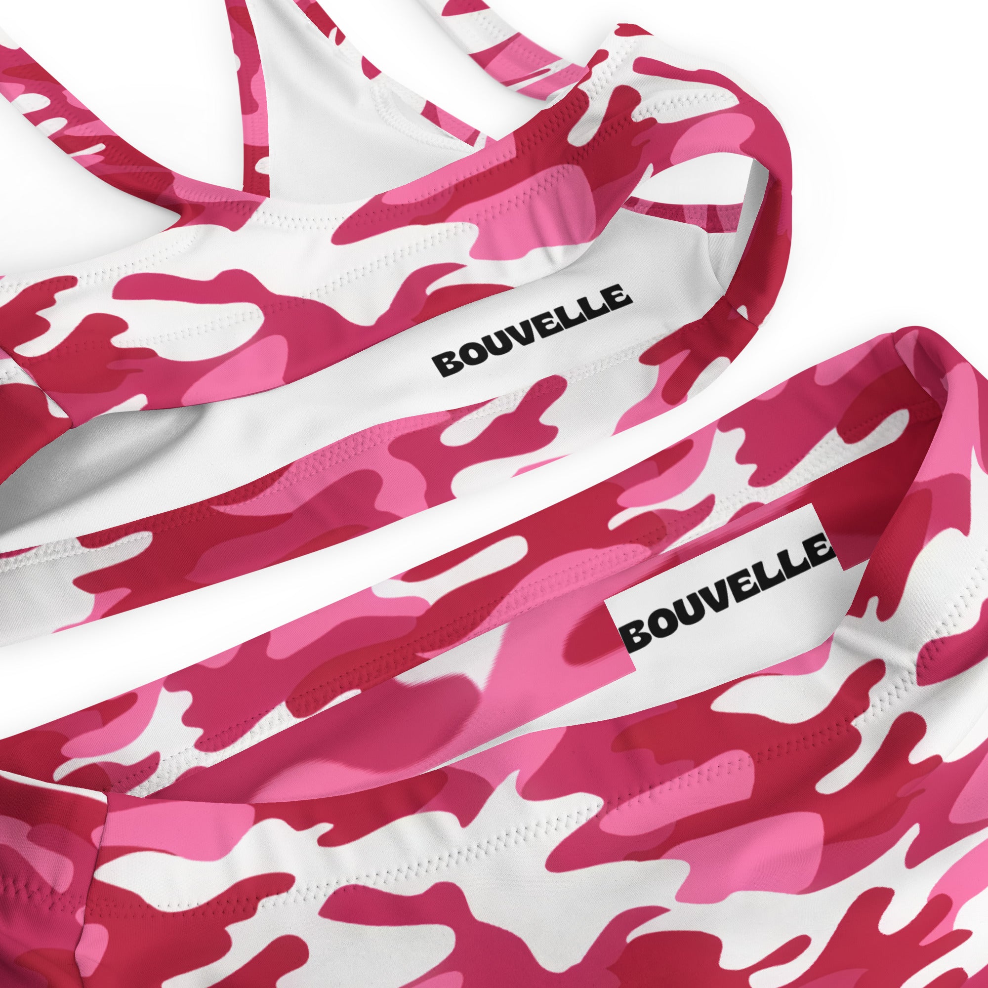 Women's Bright Pink Camouflage Recycled Bikini - Removable Padding, Buttery Soft Quick-Drying UPF 50+ Fabric