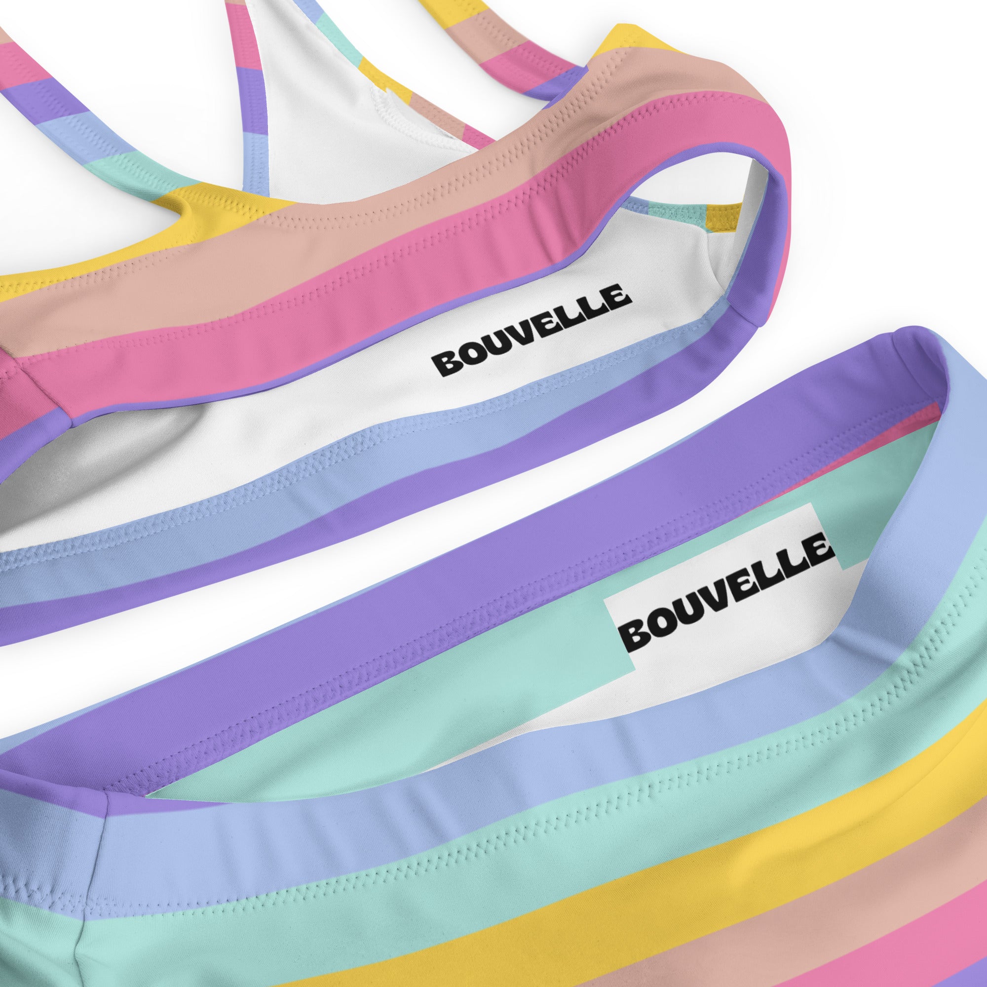 Women's Pastel Rainbow Stripe Recycled Bikini - Removable Padding, Buttery Soft Quick-Drying UPF 50+ Fabric