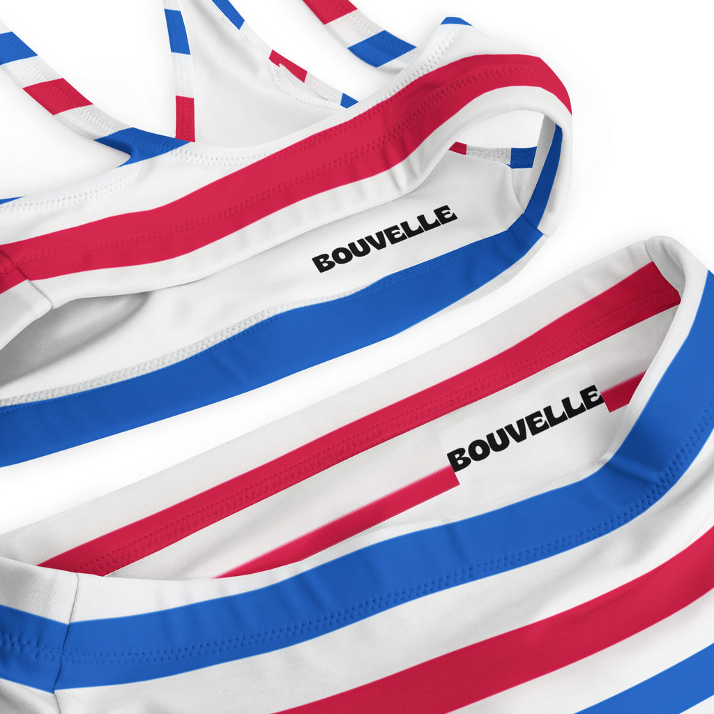Women's Red White and Blue Striped Recycled Bikini - Removable Padding, Buttery Soft Quick-Drying UPF 50+ Fabric