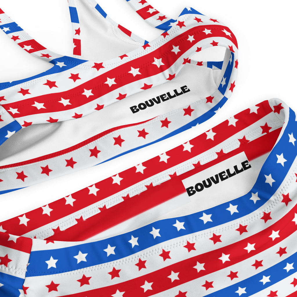 Women's Red, White & Blue Stars And Stripes USA Recycled Bikini - Removable Padding, Buttery Soft Quick-Drying UPF 50+ Fabric