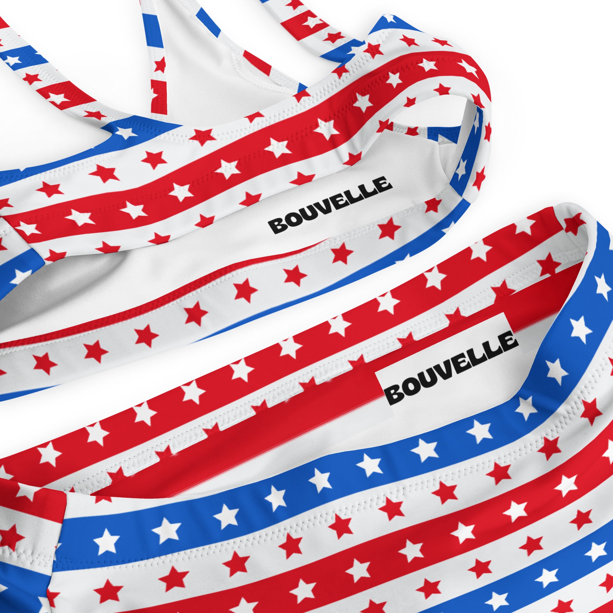 Women's Red, White & Blue Stars And Stripes USA Recycled Bikini - Removable Padding, Buttery Soft Quick-Drying UPF 50+ Fabric