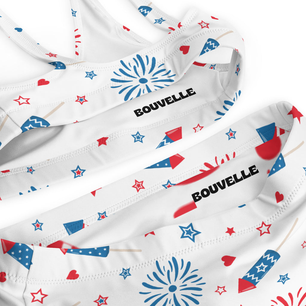 Women's Patriotic Fireworks 4th of July Recycled Bikini - Removable Padding, Buttery Soft Quick-Drying UPF 50+ Fabric