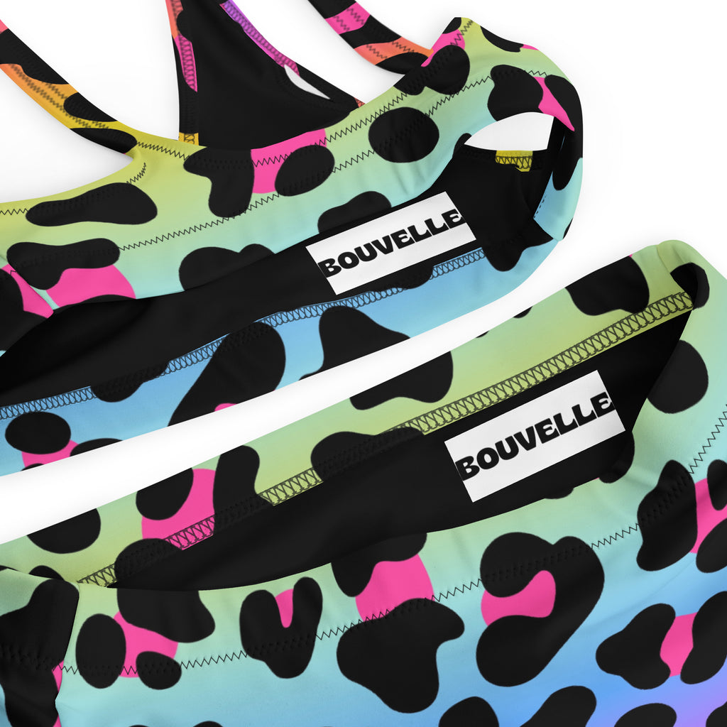 Women's Rainbow Leopard Recycled Bikini - Removable Padding, Buttery Soft Quick-Drying UPF 50+ Fabric