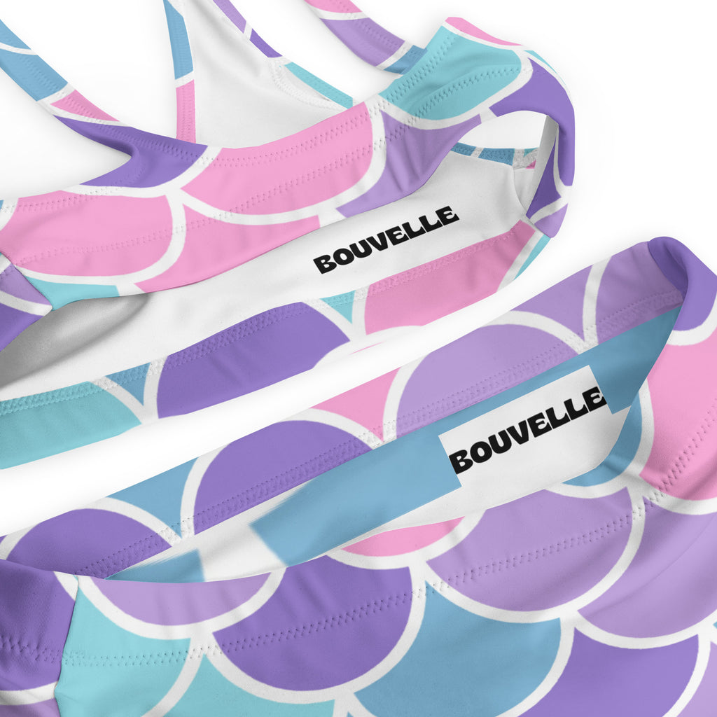 Women's Pink Purple Mermaid Scale Recycled Bikini - Removable Padding, Buttery Soft Quick-Drying UPF 50+ Fabric