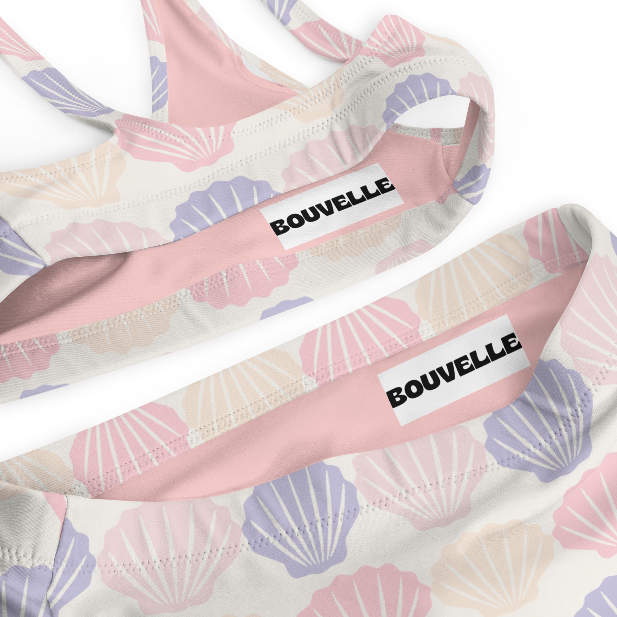 Women's Pastel Seashell Recycled Bikini - Removable Padding, Buttery Soft Quick-Drying UPF 50+ Fabric