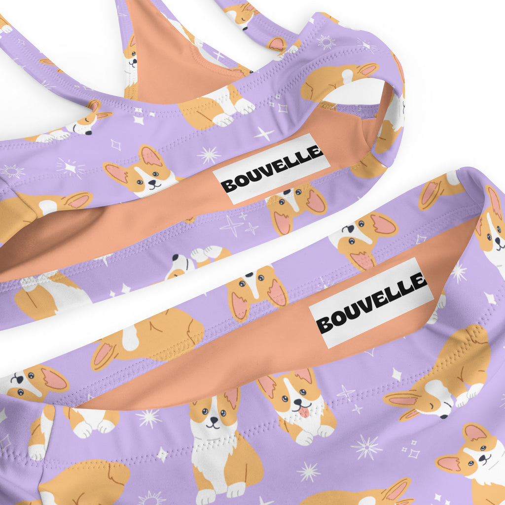 Women's Purple Corgi Dog Recycled Bikini - Removable Padding, Buttery Soft Quick-Drying UPF 50+ Fabric