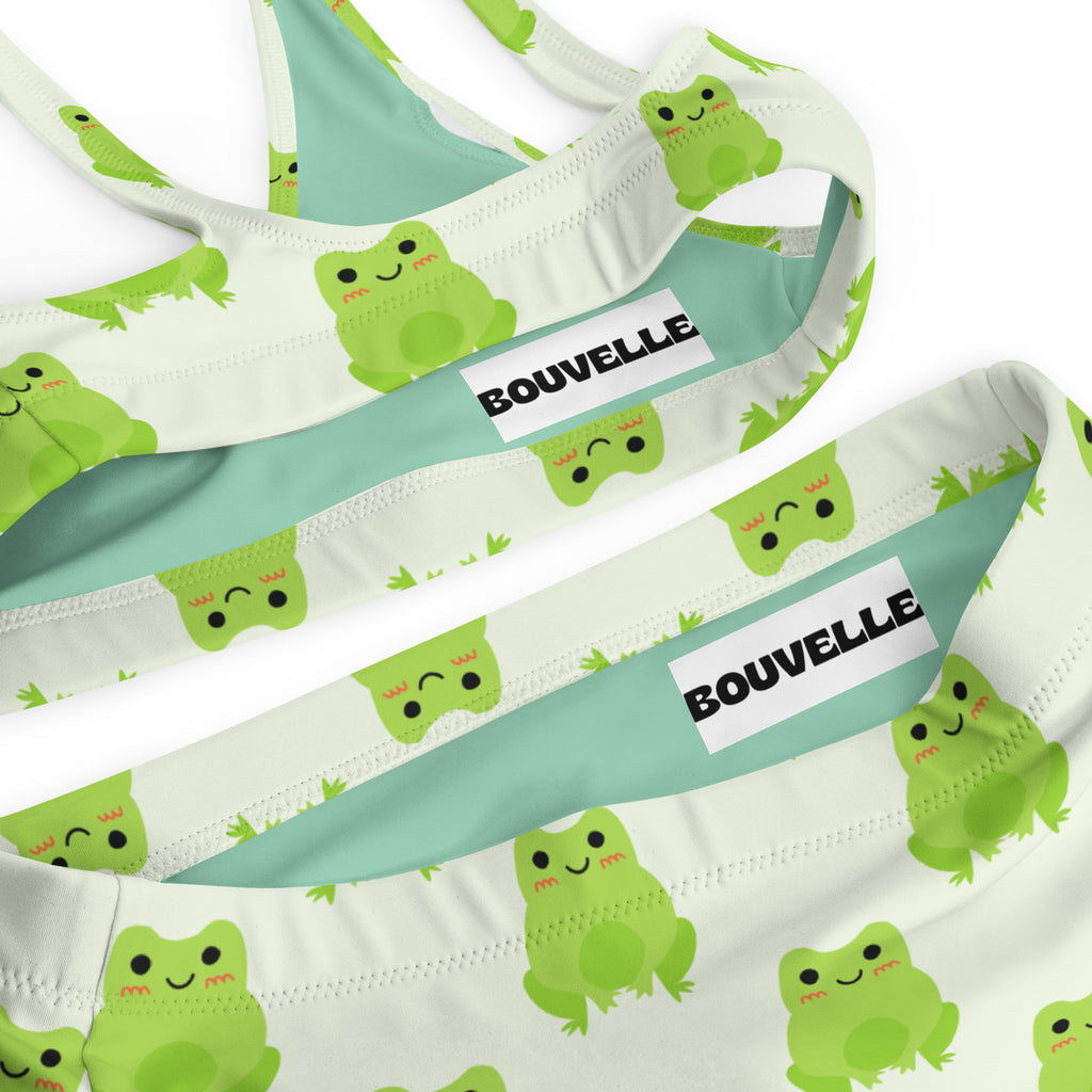 Women's Green Frog Recycled Bikini - Removable Padding, Buttery Soft Quick-Drying UPF 50+ Fabric