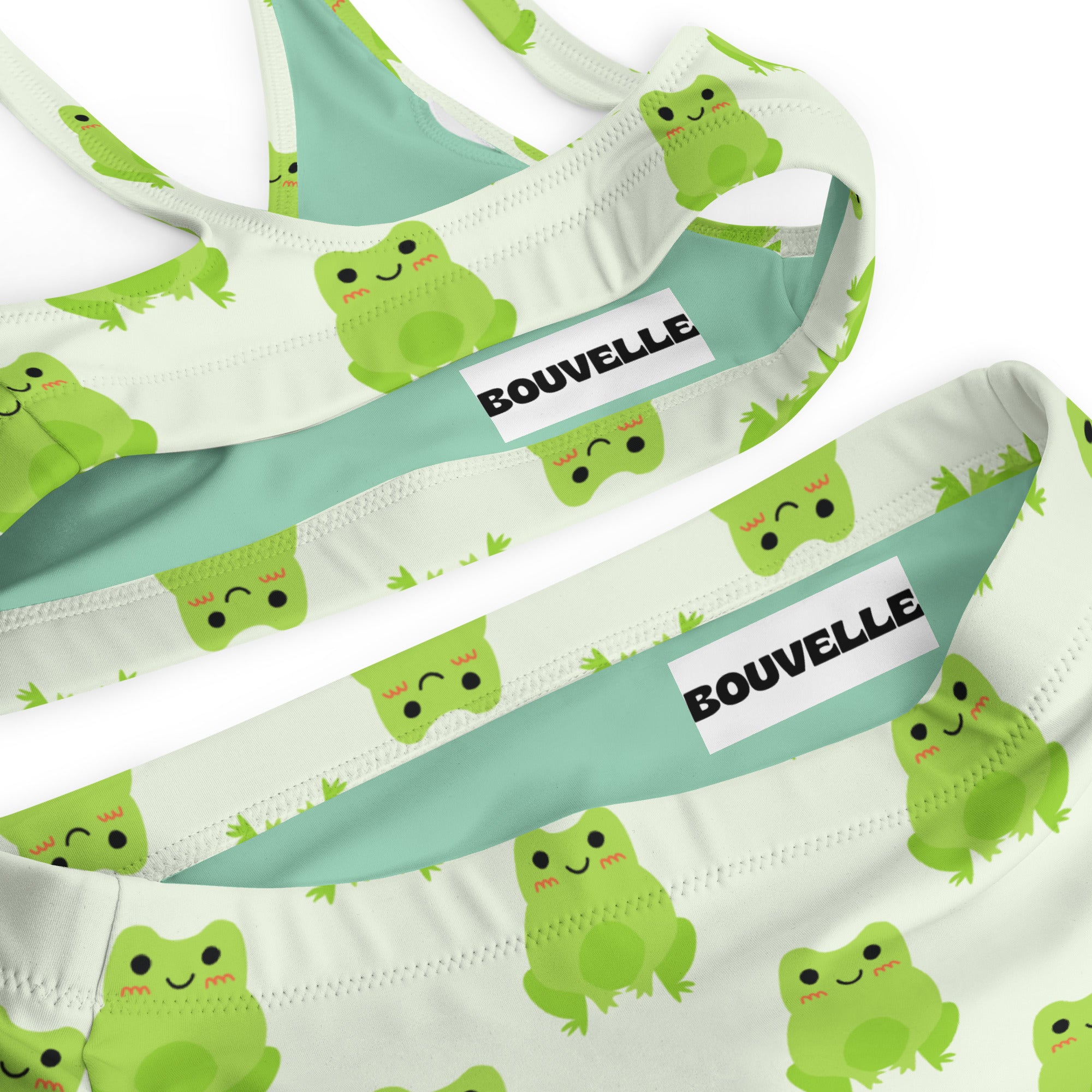 Women's Green Frog Recycled Bikini - Removable Padding, Buttery Soft Quick-Drying UPF 50+ Fabric
