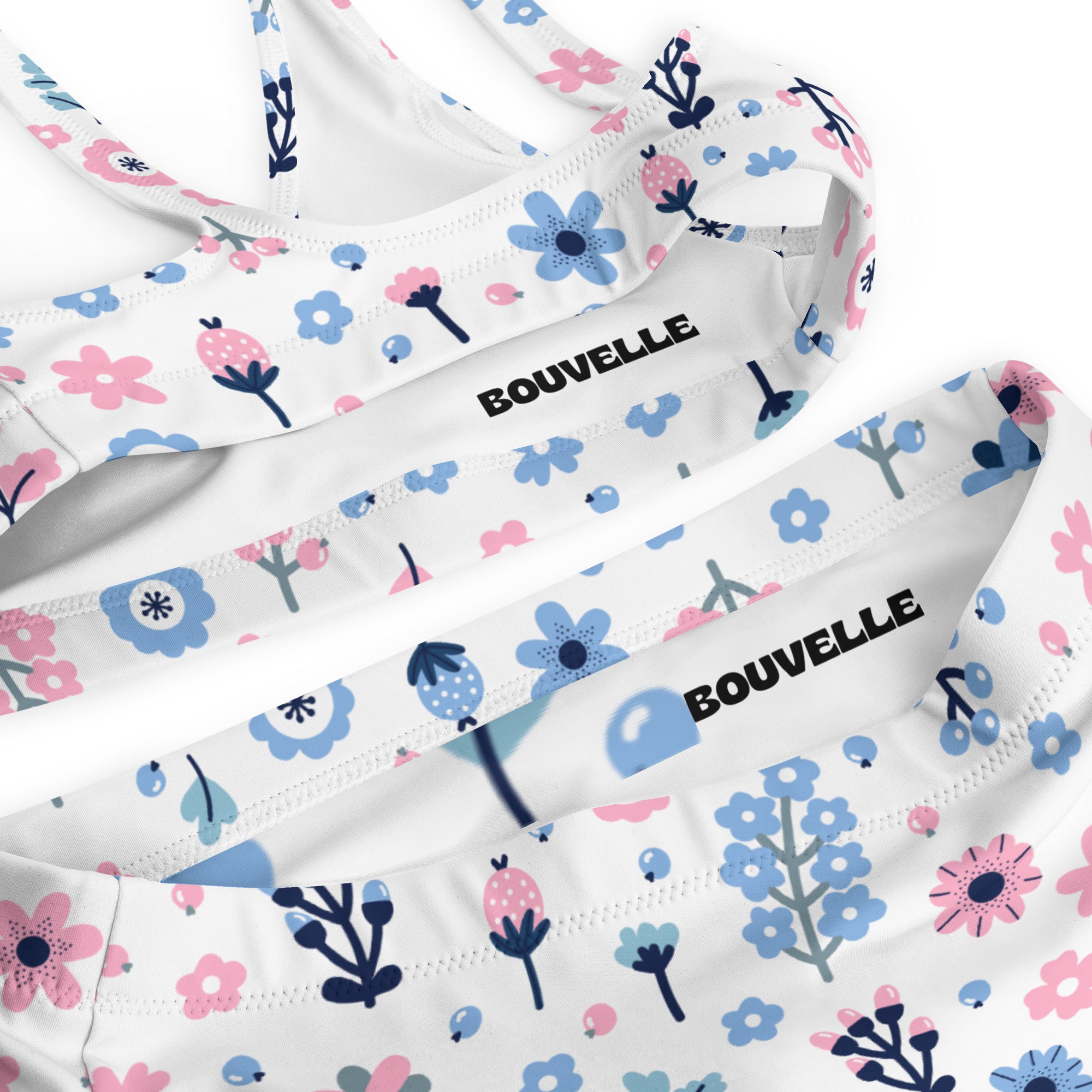 Women's Pink Blue Floral Recycled Bikini - Removable Padding, Buttery Soft Quick-Drying UPF 50+ Fabric