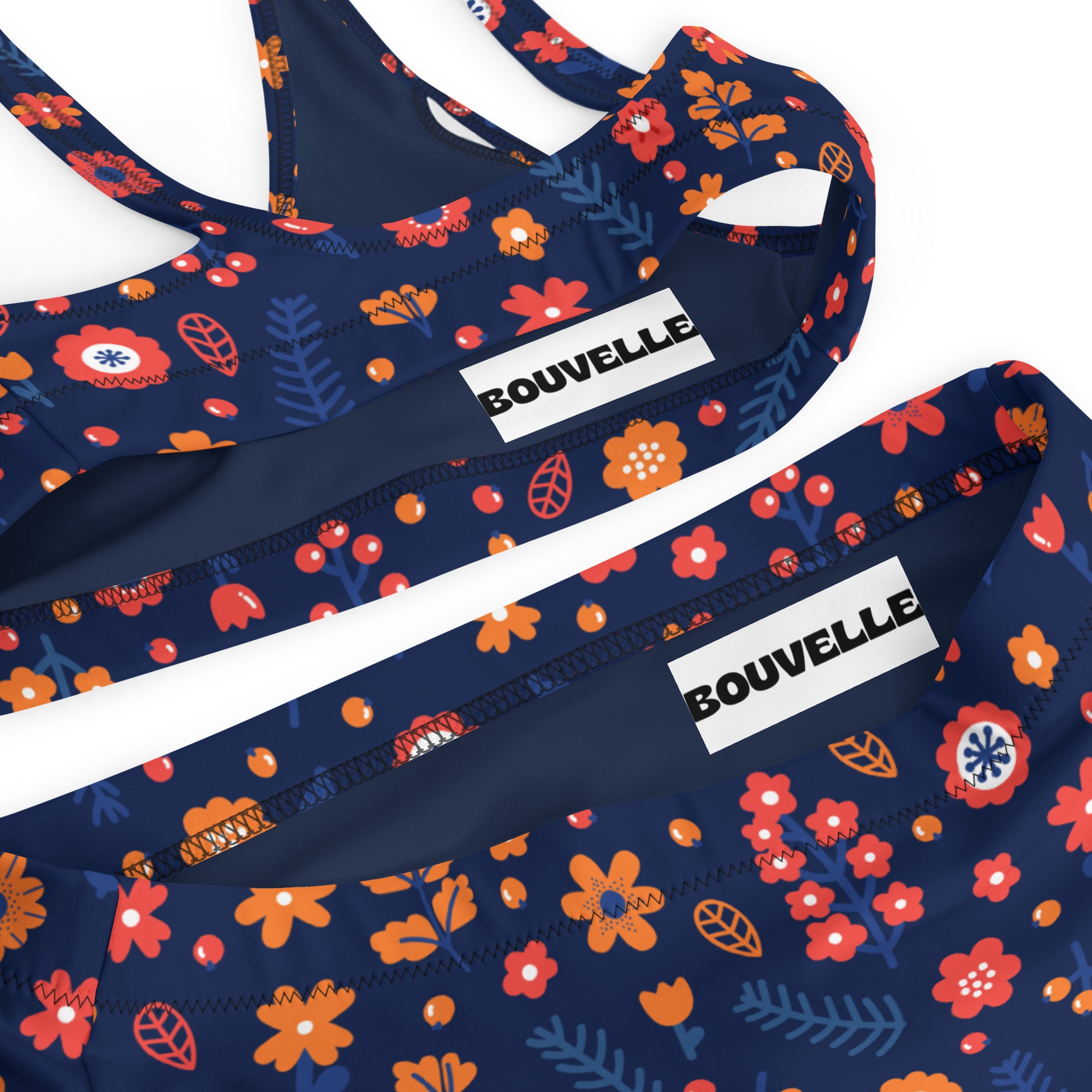 Women's Navy Floral Recycled Bikini - Removable Padding, Buttery Soft Quick-Drying UPF 50+ Fabric