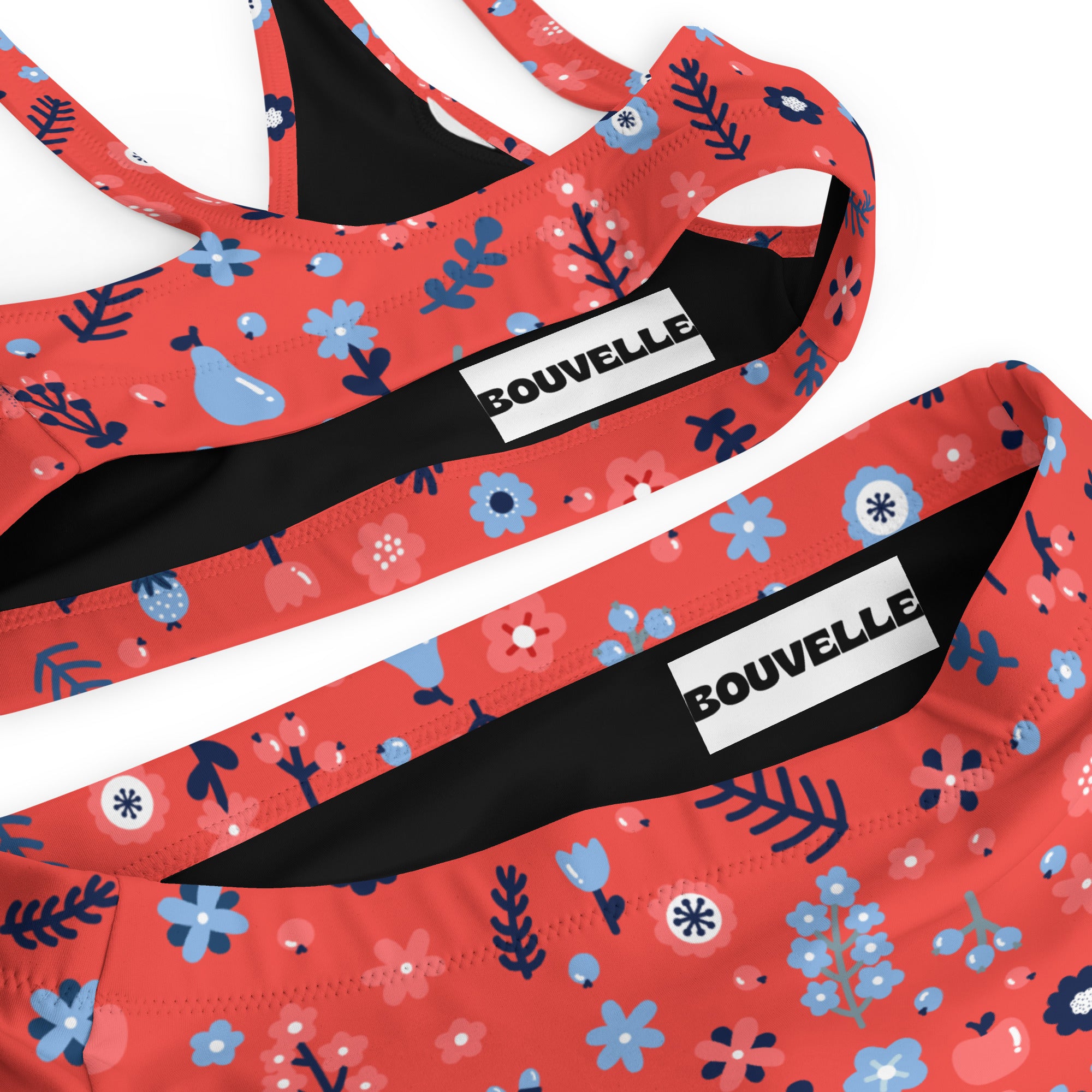 Women's Red Floral Recycled Bikini - Removable Padding, Buttery Soft Quick-Drying UPF 50+ Fabric