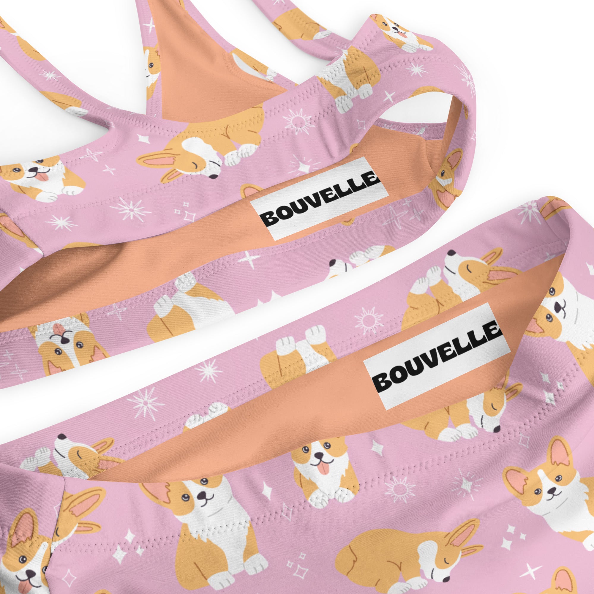 Women's Pink Corgi Dog Recycled Bikini - Removable Padding, Buttery Soft Quick-Drying UPF 50+ Fabric