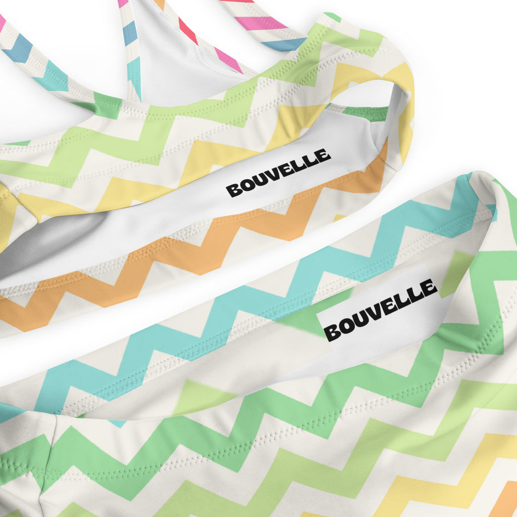Women's Colorful Pastel Chevron Recycled Bikini - Removable Padding, Buttery Soft Quick-Drying UPF 50+ Fabric