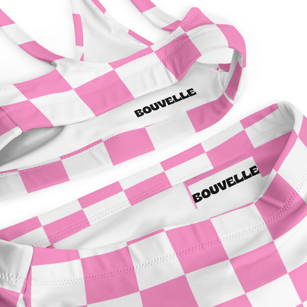 Women's Pink Checkered Recycled Bikini - Removable Padding, Buttery Soft Quick-Drying UPF 50+ Fabric