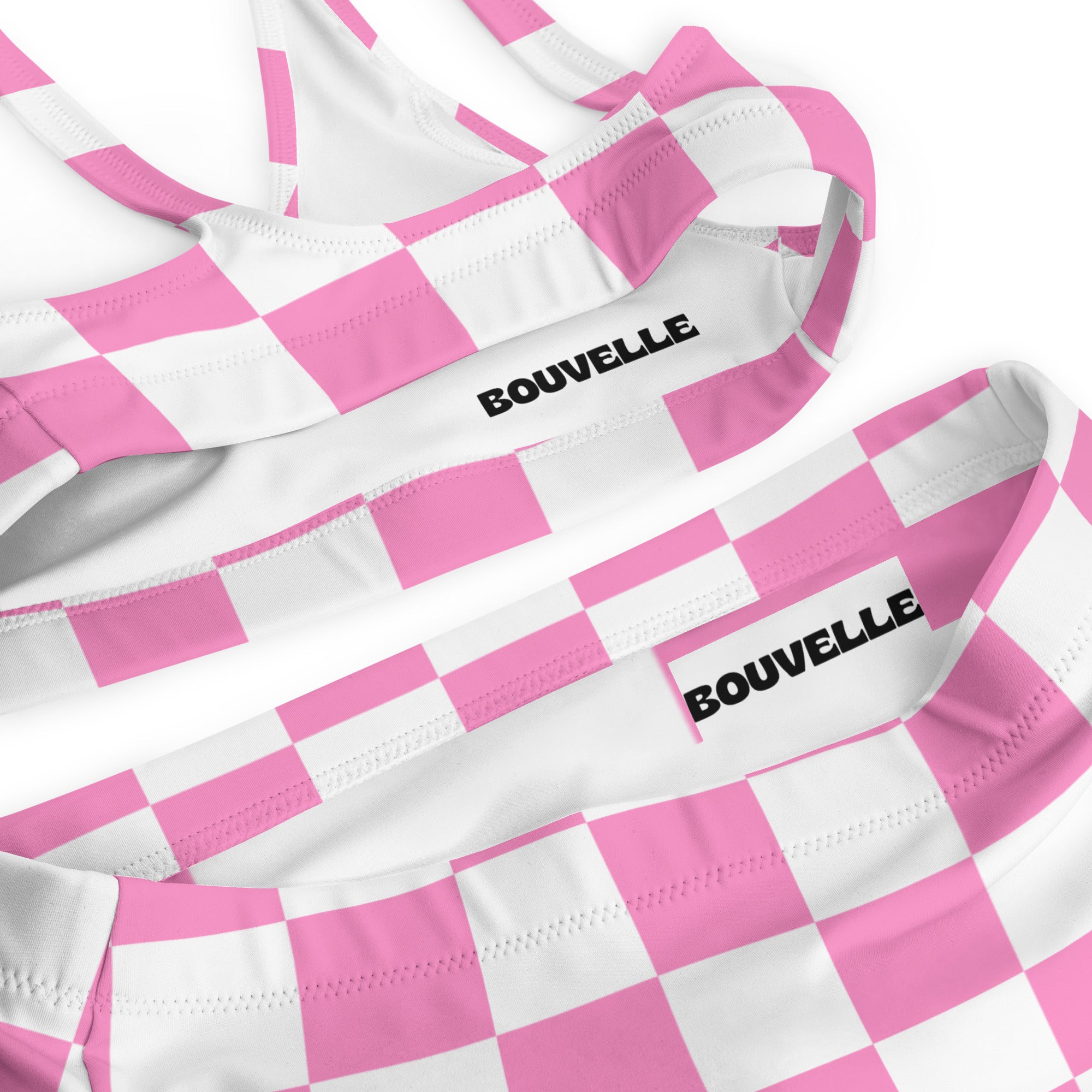 Women's Pink Checkered Recycled Bikini - Removable Padding, Buttery Soft Quick-Drying UPF 50+ Fabric