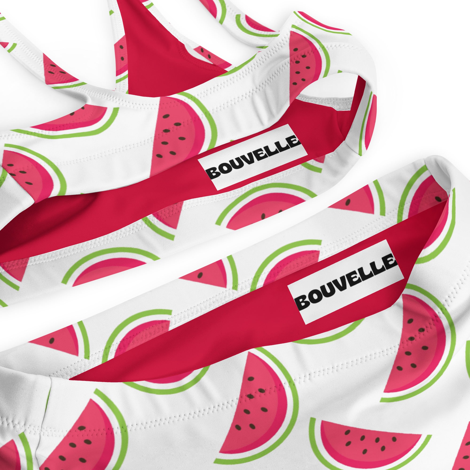 Women's Watermelon Themed Recycled Bikini - Removable Padding, Buttery Soft Quick-Drying UPF 50+ Fabric