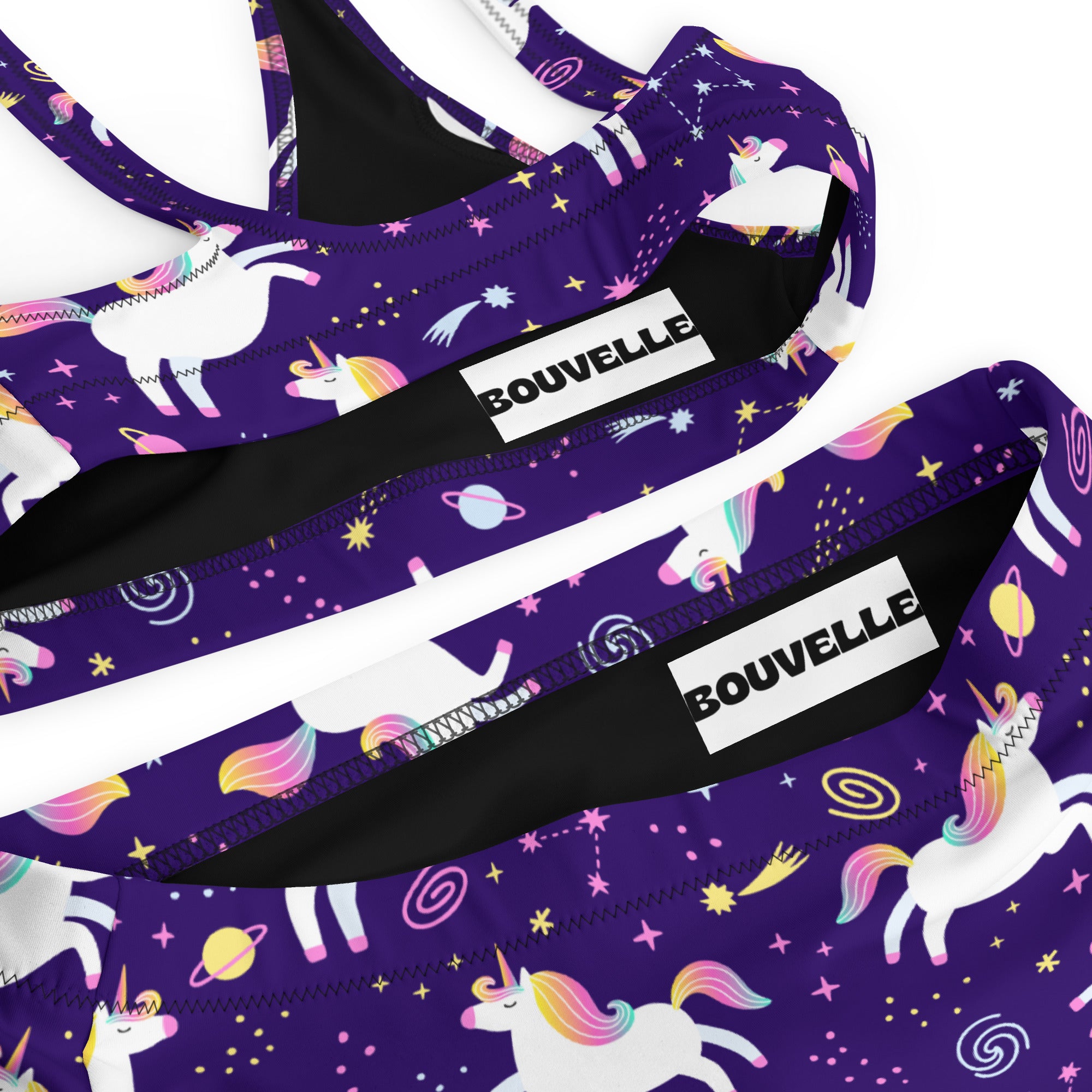 Women's Unicorn Galaxy Recycled Bikini - Removable Padding, Buttery Soft Quick-Drying UPF 50+ Fabric