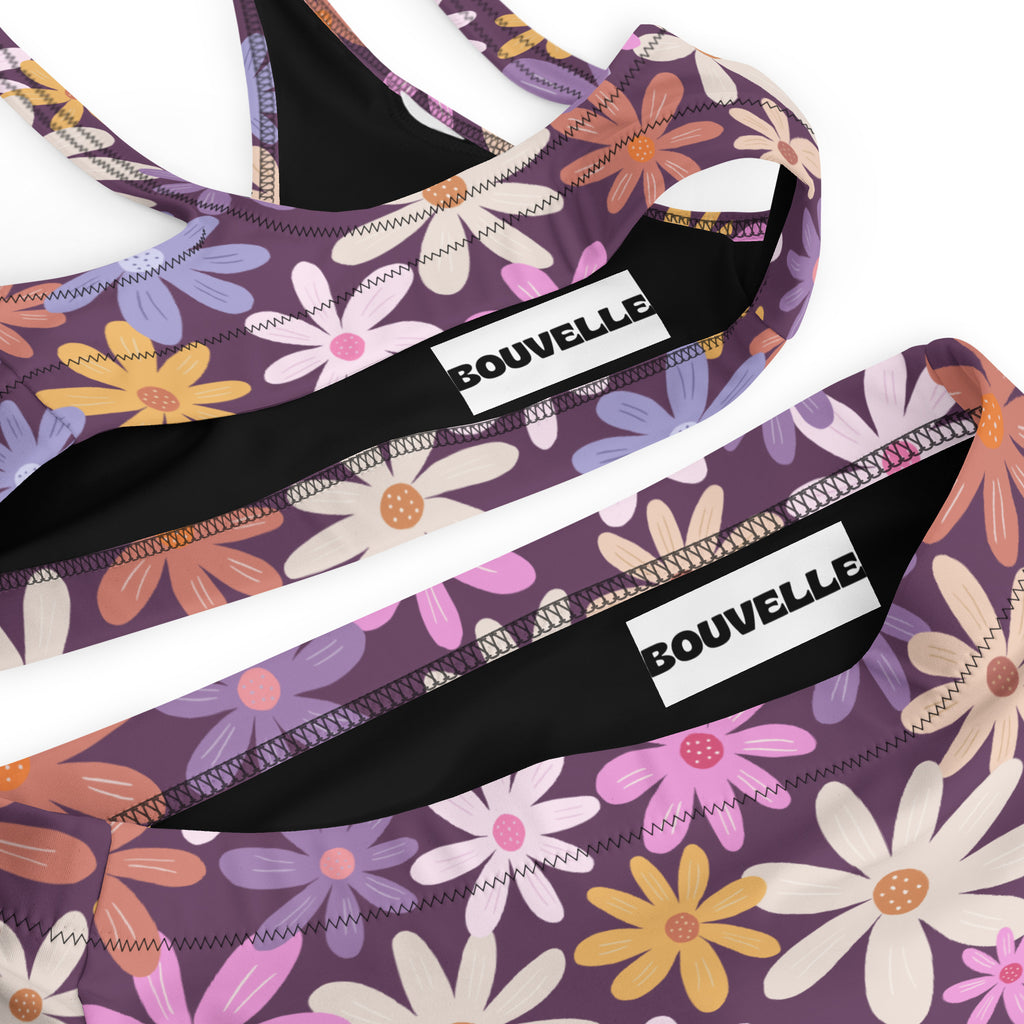 Women's Purple Daisy Floral Recycled Bikini - Removable Padding, Buttery Soft Quick-Drying UPF 50+ Fabric