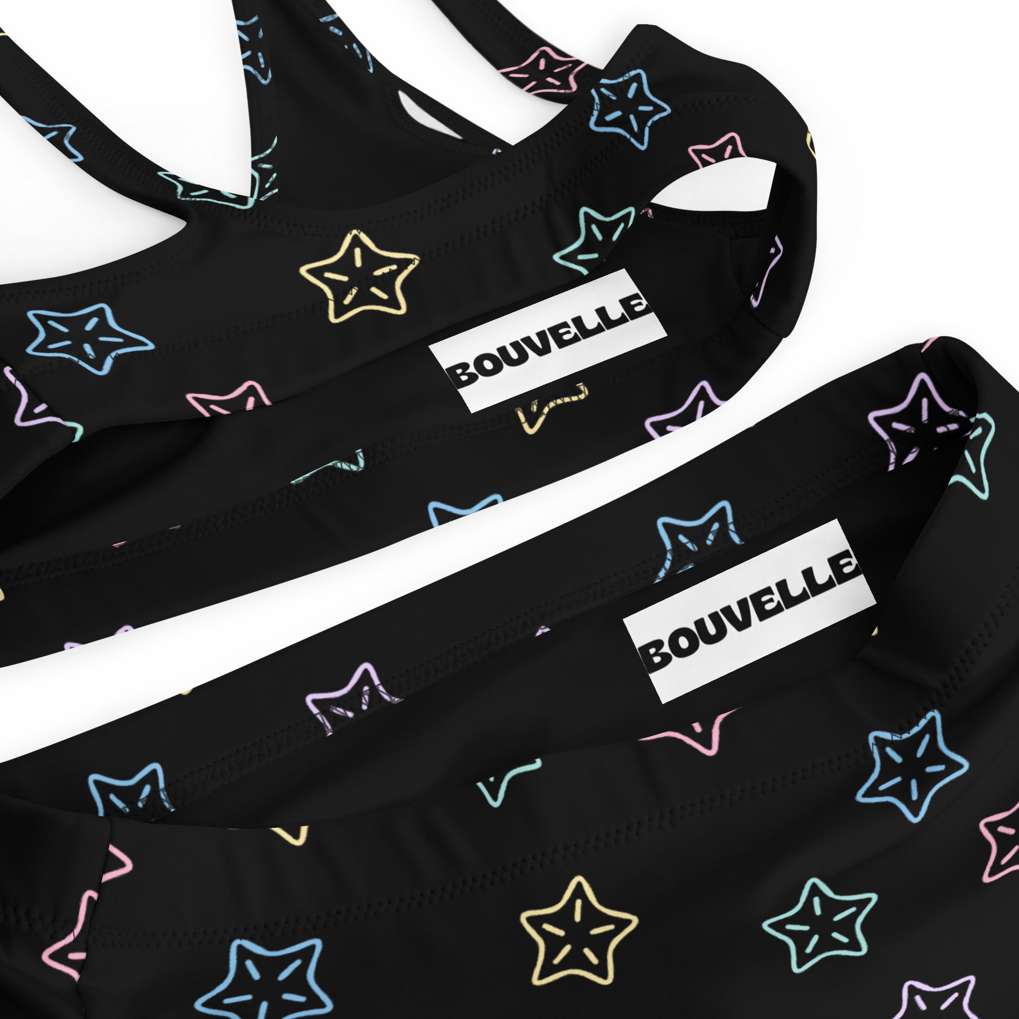 Women's Black Starfish Recycled Bikini - Removable Padding, Buttery Soft Quick-Drying UPF 50+ Fabric