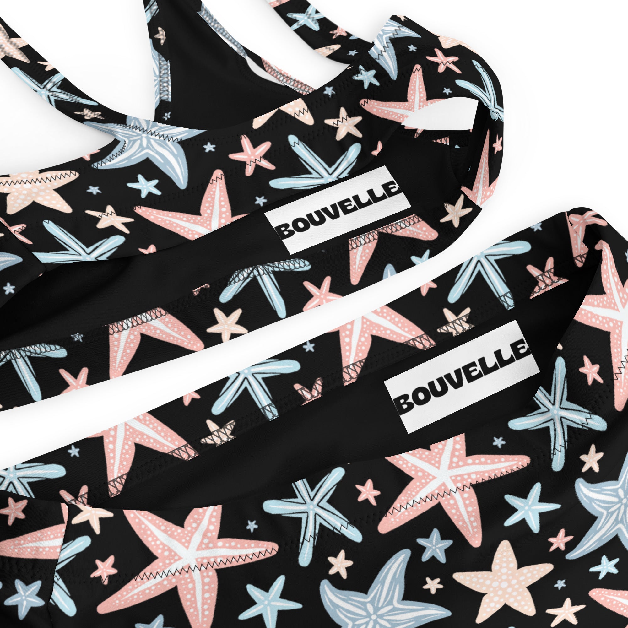Women's Black Pastel Starfish Recycled Bikini - Removable Padding, Buttery Soft Quick-Drying UPF 50+ Fabric