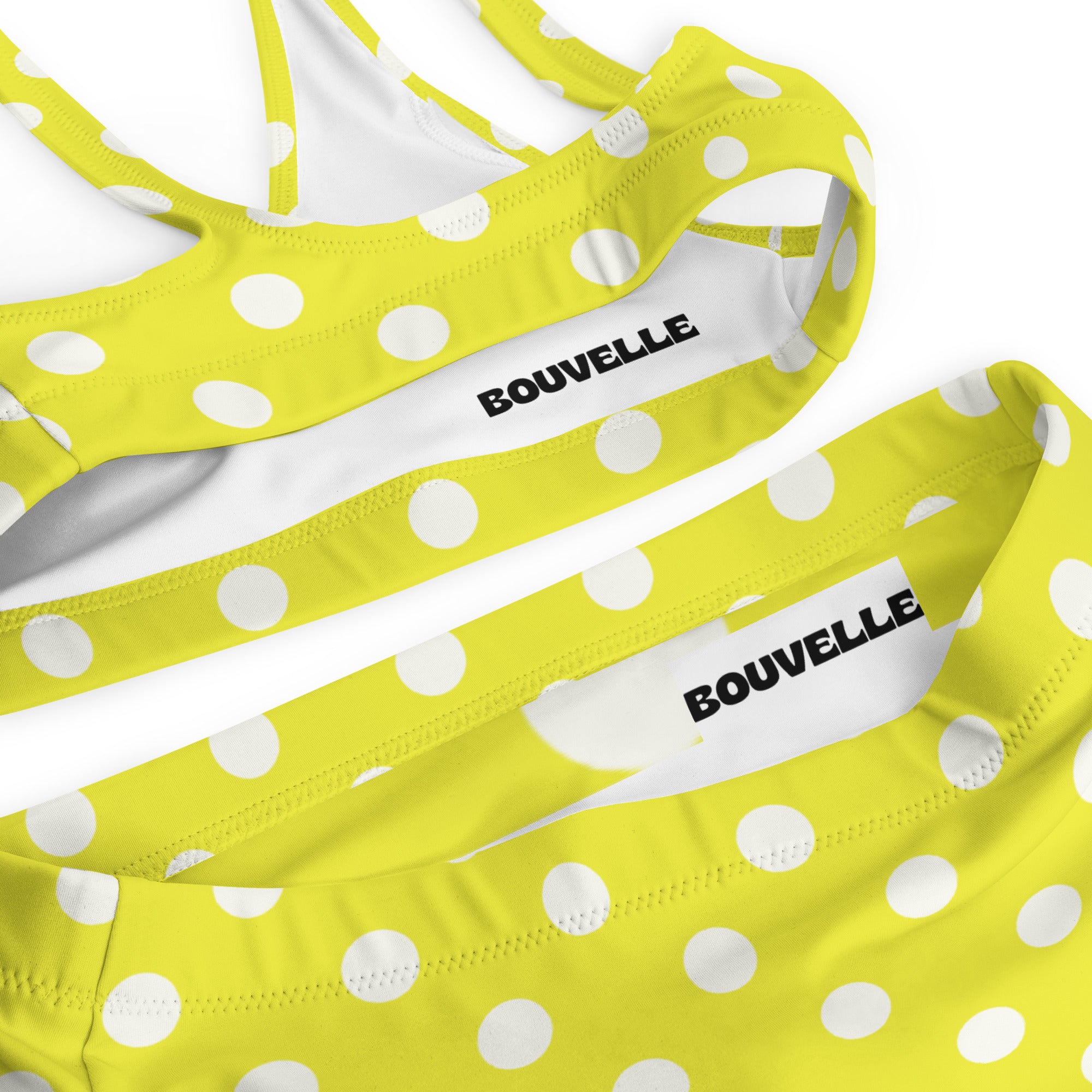 Women's Bright Yellow Polka Dot Recycled Bikini - Removable Padding, Buttery Soft Quick-Drying UPF 50+ Fabric