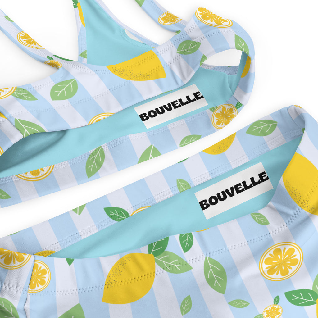 Women's Lemon Stripe Recycled Bikini - Removable Padding, Buttery Soft Quick-Drying UPF 50+ Fabric