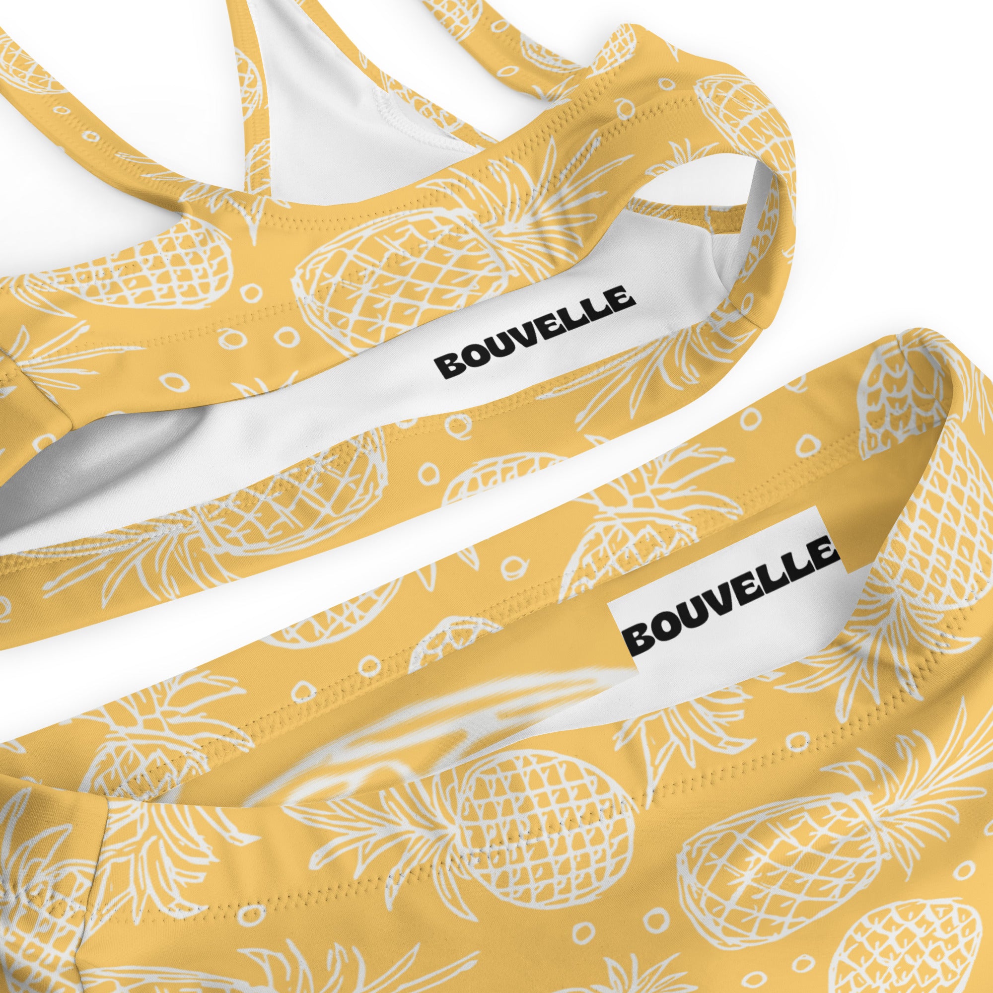 Women's Yellow Pineapple Recycled Bikini - Removable Padding, Buttery Soft Quick-Drying UPF 50+ Fabric