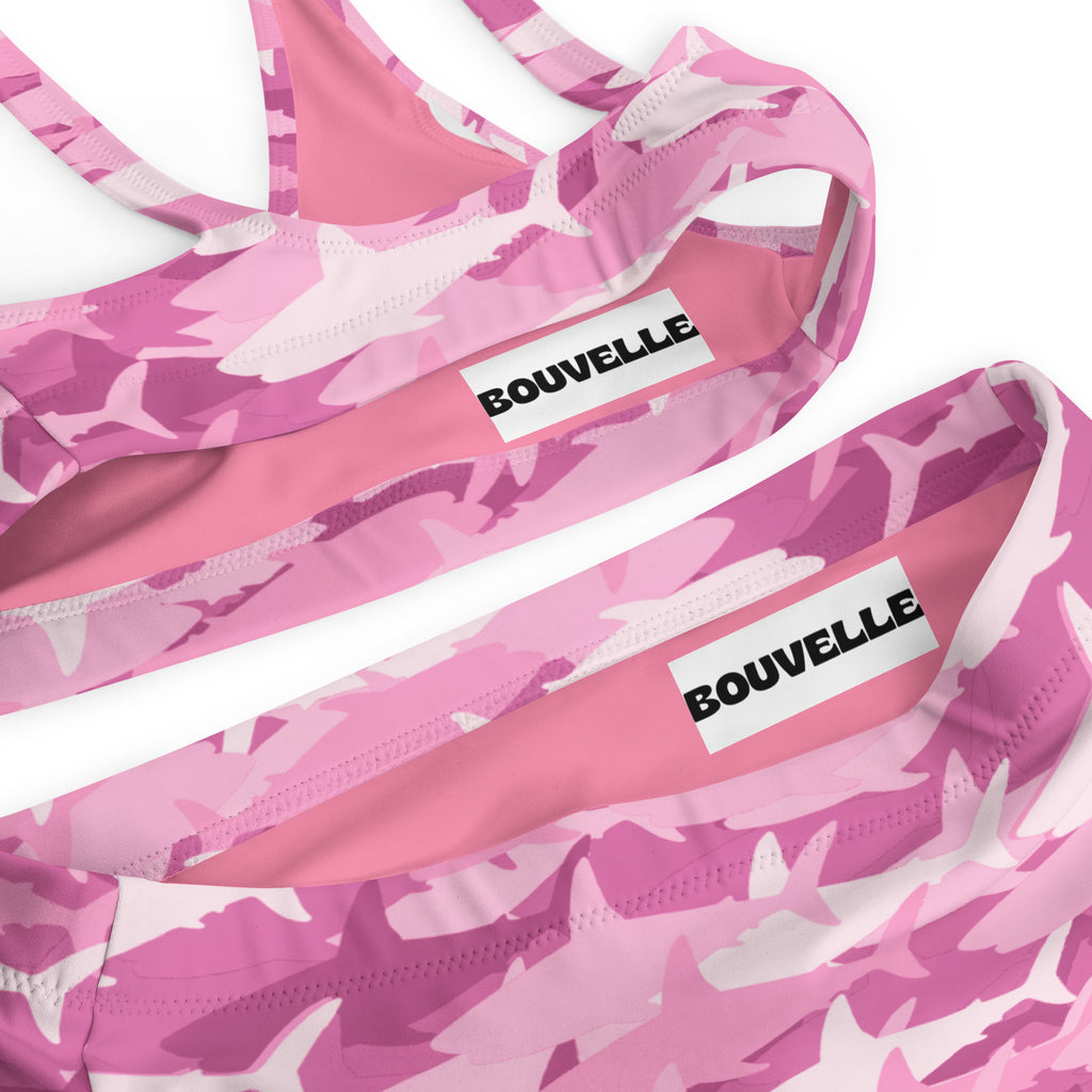 Women's Pink Shark Camouflage Recycled Bikini - Removable Padding, Buttery Soft Quick-Drying UPF 50+ Fabric
