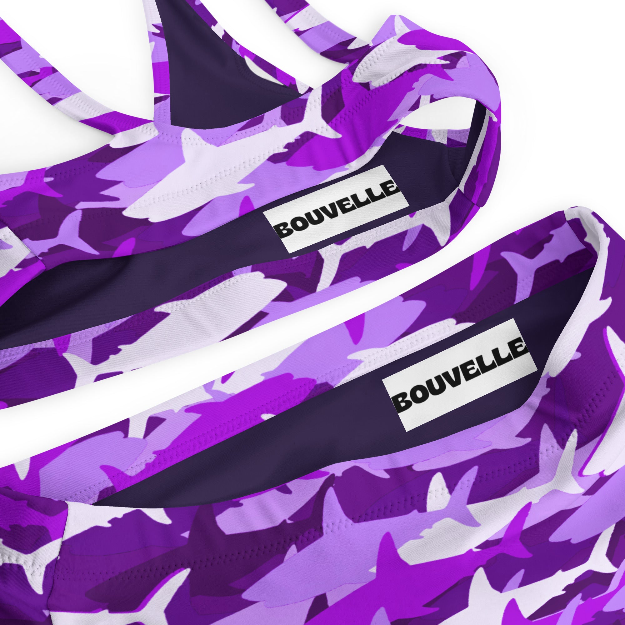 Women's Purple Shark Camouflage Recycled Bikini - Removable Padding, Buttery Soft Quick-Drying UPF 50+ Fabric