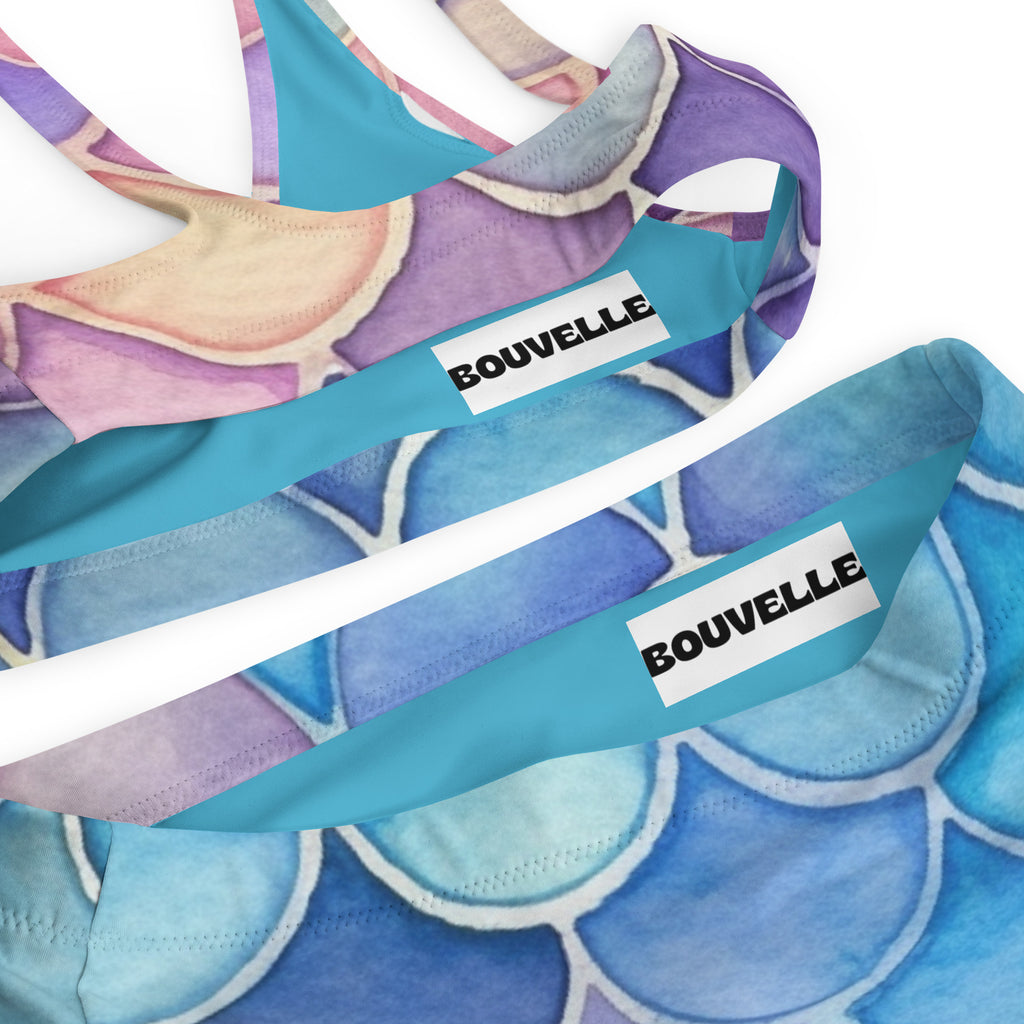 Women's Watercolor Mermaid Recycled Bikini - Removable Padding, Buttery Soft Quick-Drying UPF 50+ Fabric