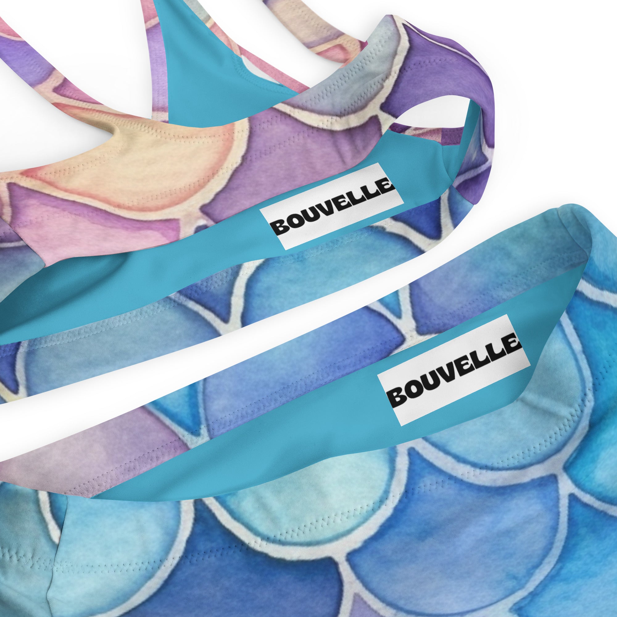 Women's Watercolor Mermaid Recycled Bikini - Removable Padding, Buttery Soft Quick-Drying UPF 50+ Fabric