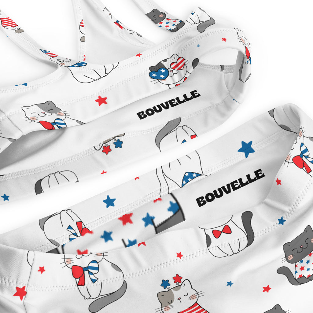 Women's Patriotic Cat Recycled Bikini - Removable Padding, Buttery Soft Quick-Drying UPF 50+ Fabric