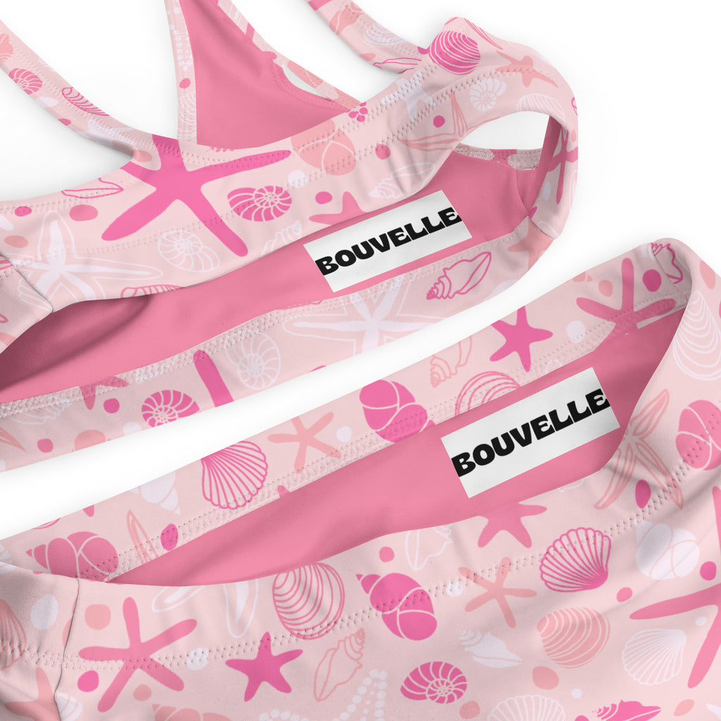 Women's Pink Starfish & Shells Recycled Bikini - Removable Padding, Buttery Soft Quick-Drying UPF 50+ Fabric