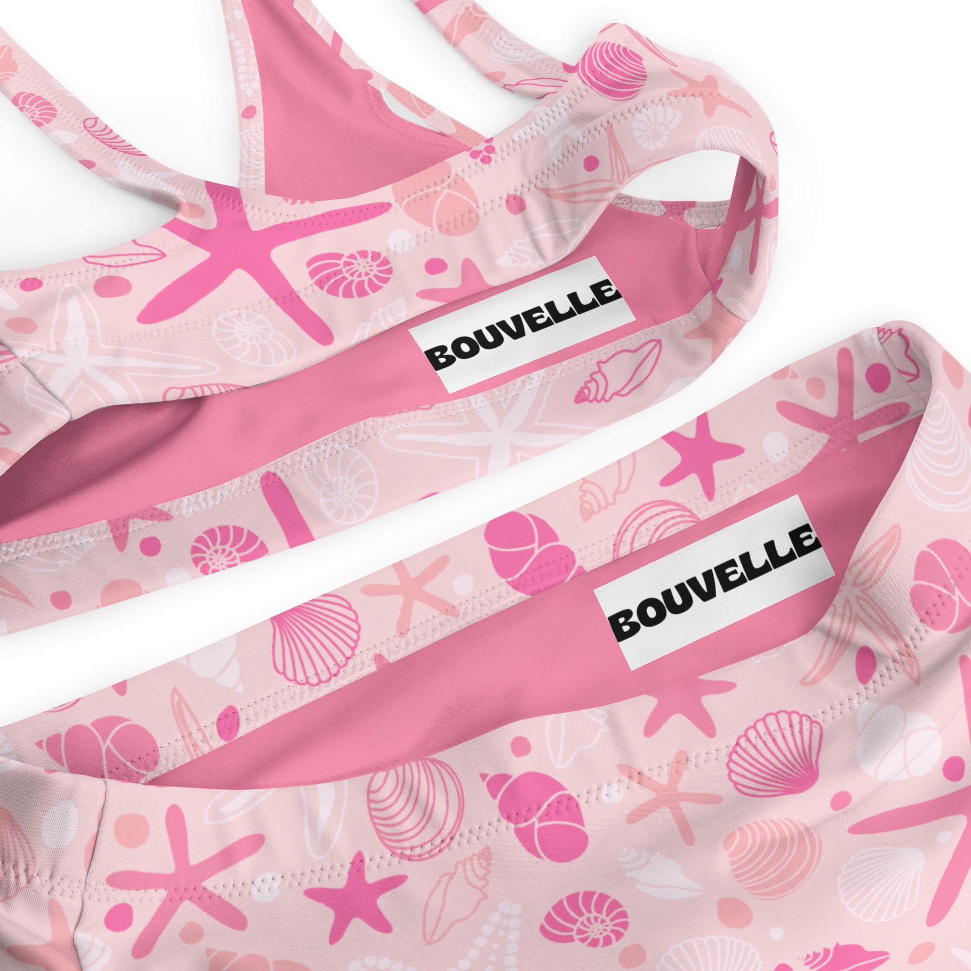 Women's Pink Starfish & Shells Recycled Bikini - Removable Padding, Buttery Soft Quick-Drying UPF 50+ Fabric