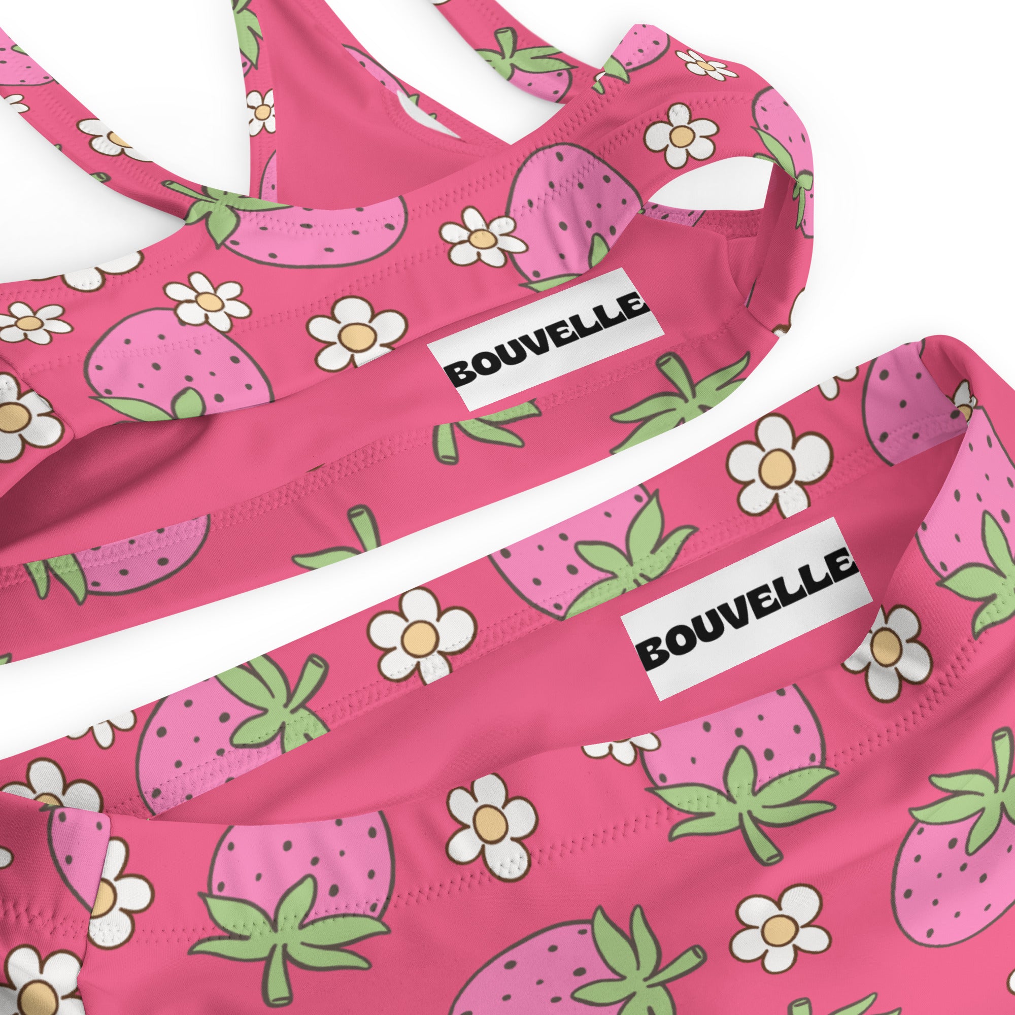 Women's Pink Strawberry Recycled Bikini - Removable Padding, Buttery Soft Quick-Drying UPF 50+ Fabric