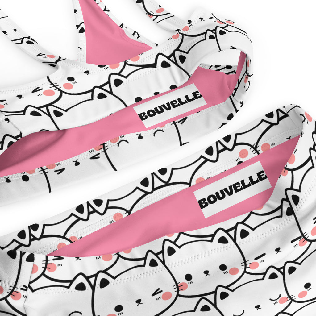 Women's Cute Cat Face Recycled Bikini - Removable Padding, Buttery Soft Quick-Drying UPF 50+ Fabric