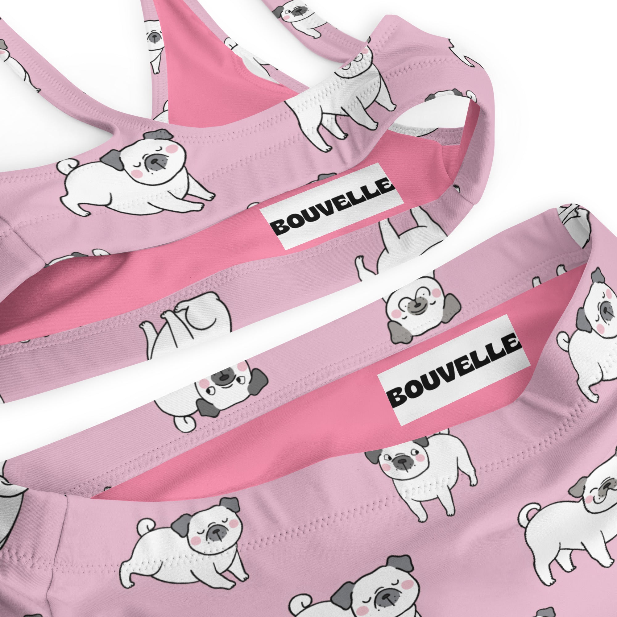 Women's Pink Pug Recycled Bikini - Removable Padding, Buttery Soft Quick-Drying UPF 50+ Fabric