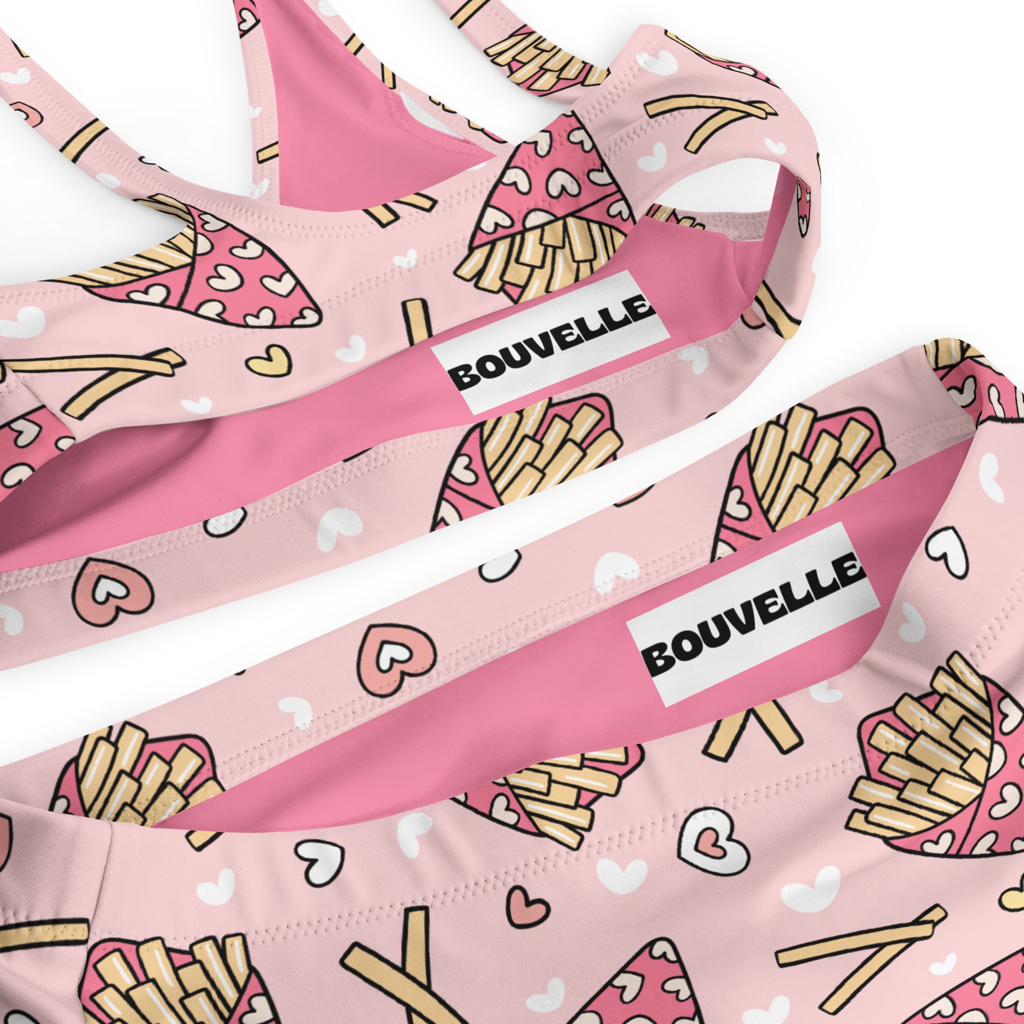 Women's Pink French Fries Recycled Bikini - Removable Padding, Buttery Soft Quick-Drying UPF 50+ Fabric