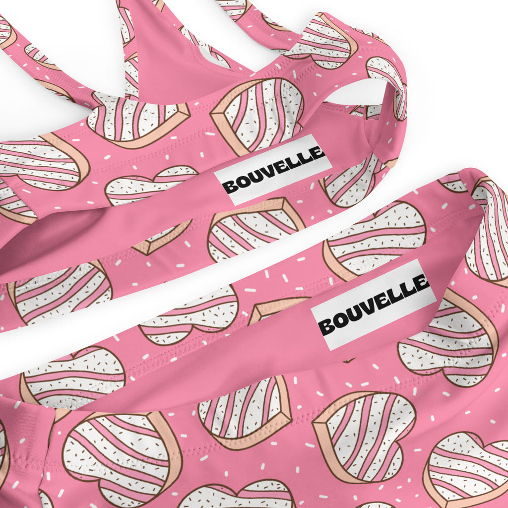 Women's Pink Heart Cookies Recycled Bikini - Removable Padding, Buttery Soft Quick-Drying UPF 50+ Fabric