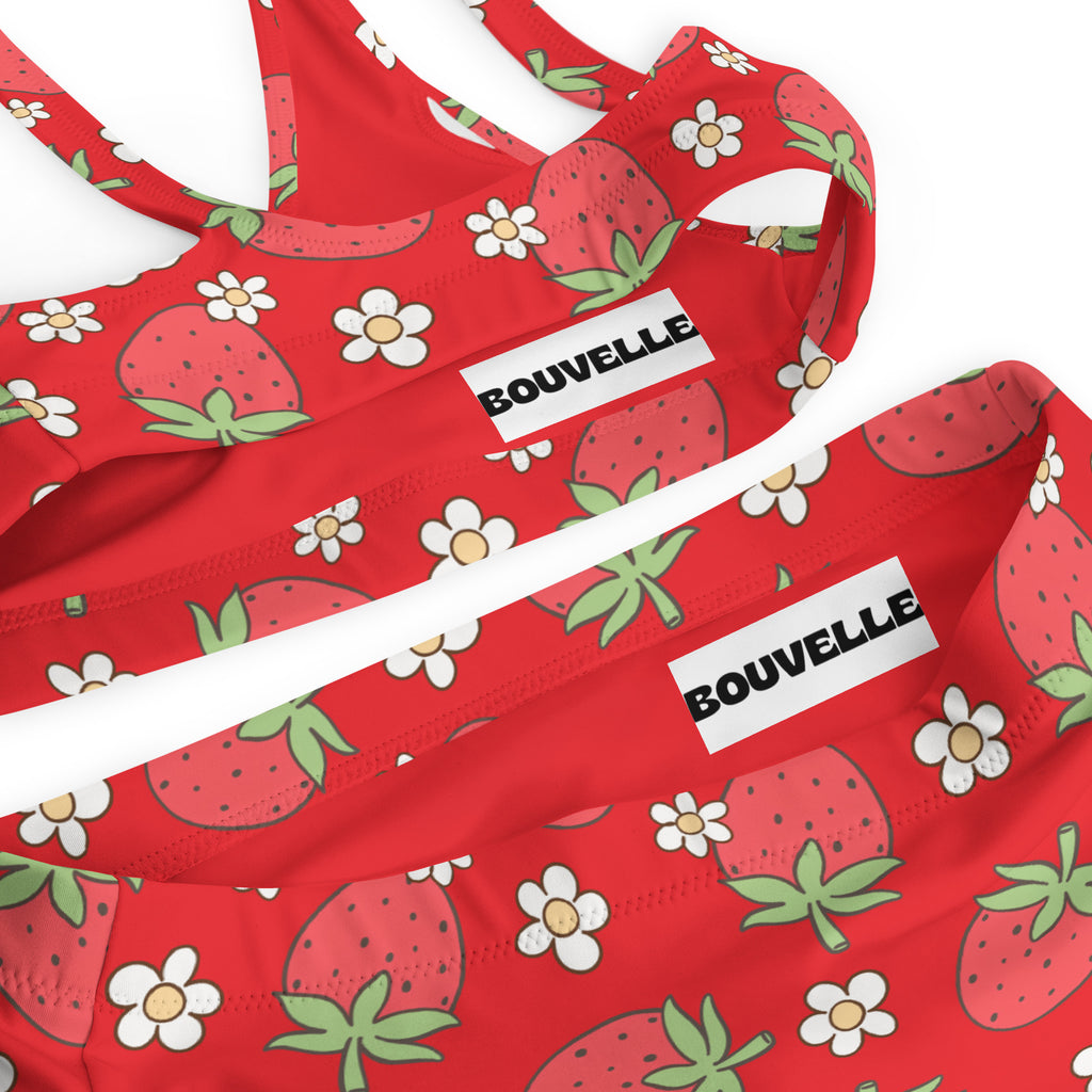 Women's Red Strawberry Recycled Bikini - Removable Padding, Buttery Soft Quick-Drying UPF 50+ Fabric