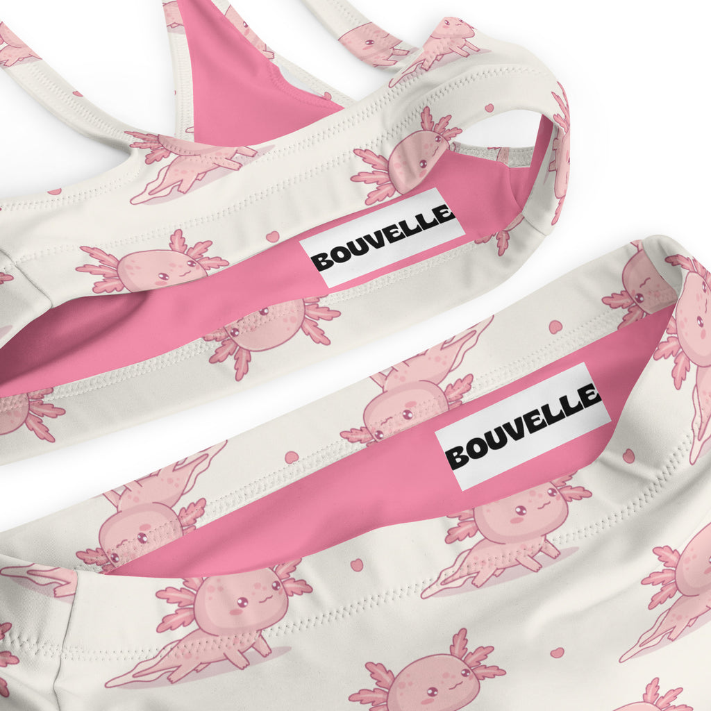 Women's Pink Axolotl Recycled Bikini - Removable Padding, Buttery Soft Quick-Drying UPF 50+ Fabric